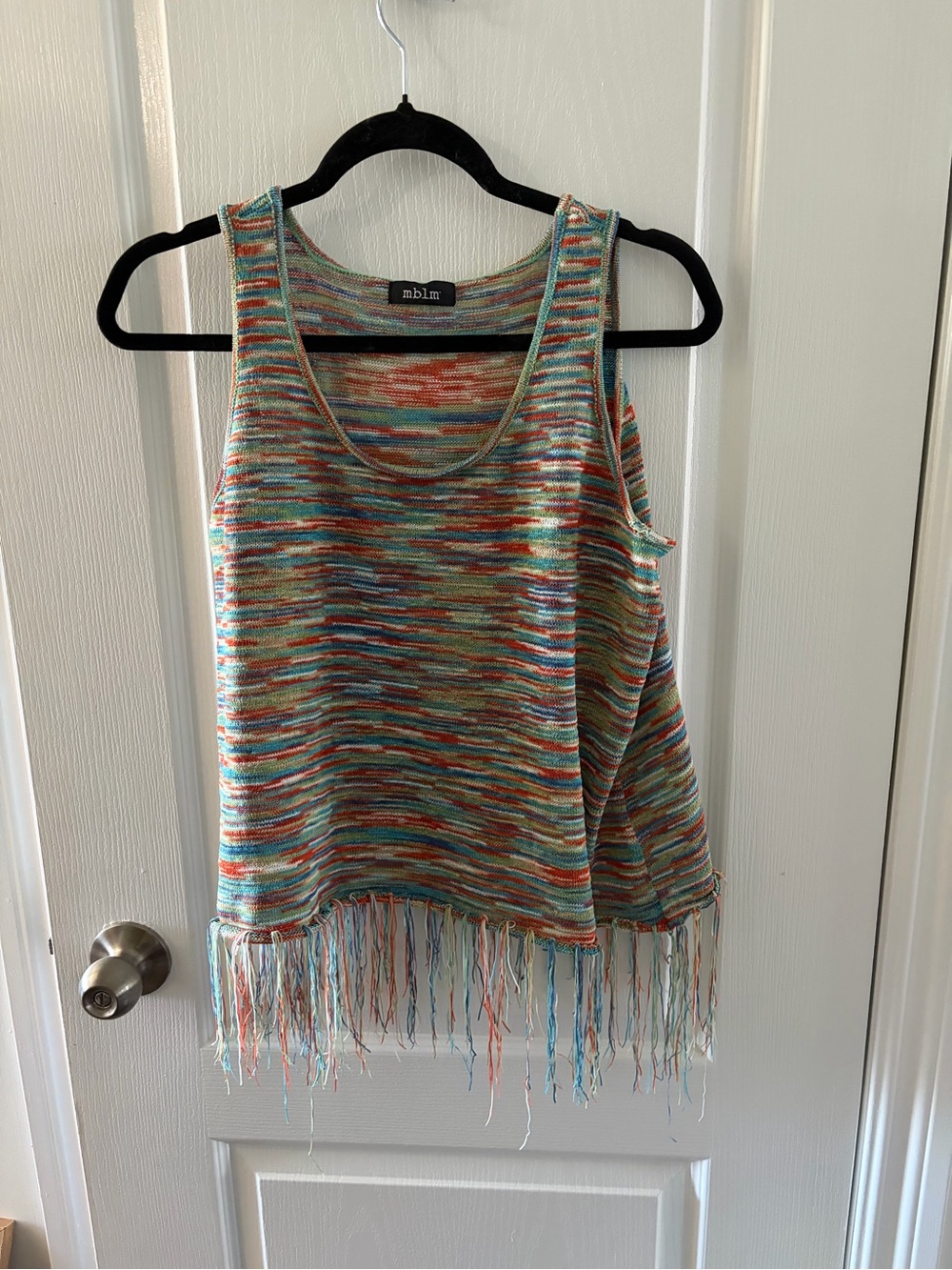mblm Multicolor Fringe Knit Tank — Turquoise, Coral, Cream, Tan y2k vintage